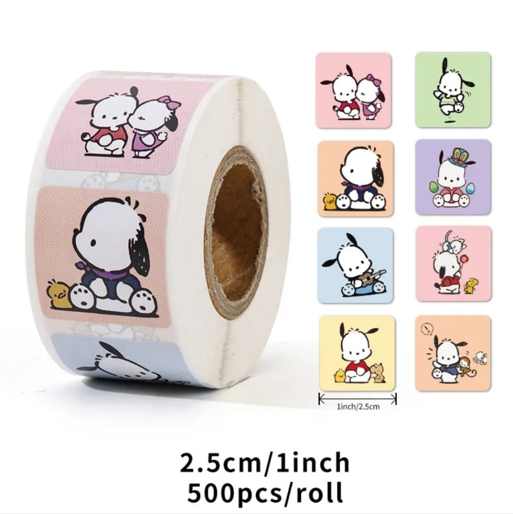 💚2/$20 500 Pieces (1 Roll) Sanrio Pochacco Stickers - Picture 1 of 2
